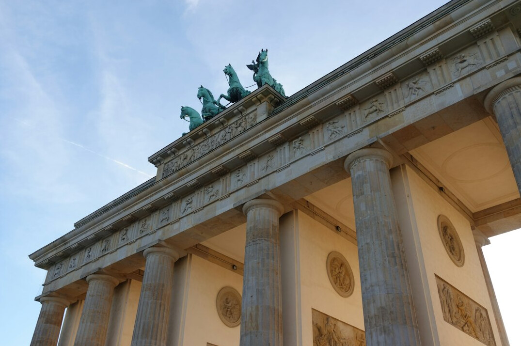 Close-up of the neoclassical columns of the Brandenburg Gate